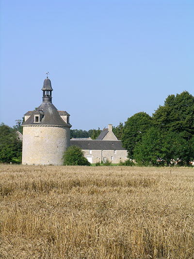 Vue de l'église de Campigny depuis un champ